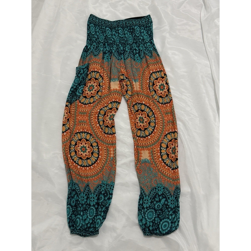 Earthbound Trading Co Pants Womens M Rayon Boho Harem Elastic Waist Ankle Cuff